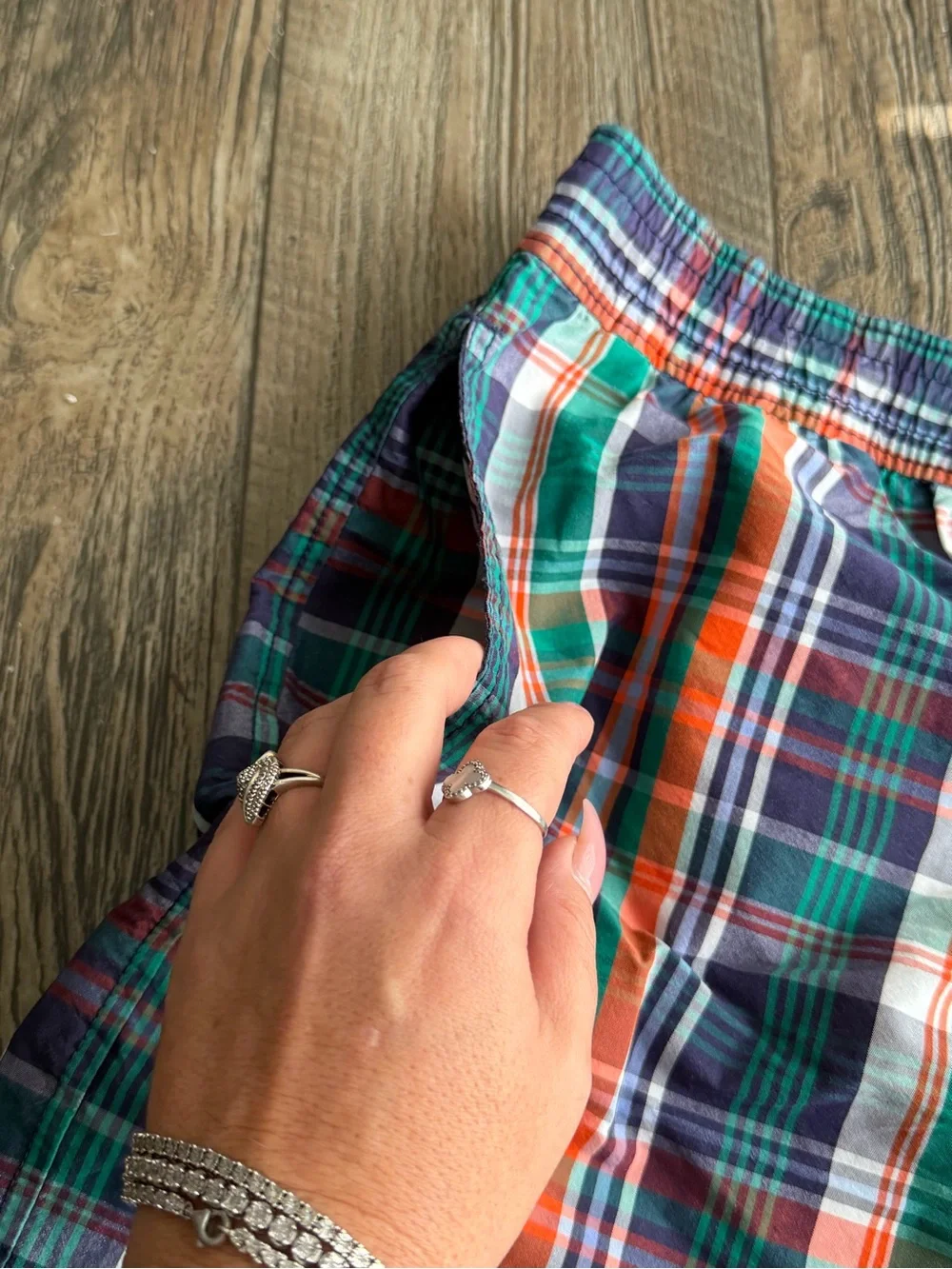 Men’s size 4XL Plaid Swim Shorts in Green & Navy - Lightweight Swim Trunks
